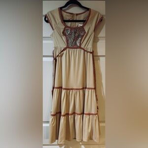 Vintage 70s Jody of California Elegant Beige Cap Sleeve Dress women’s size 4